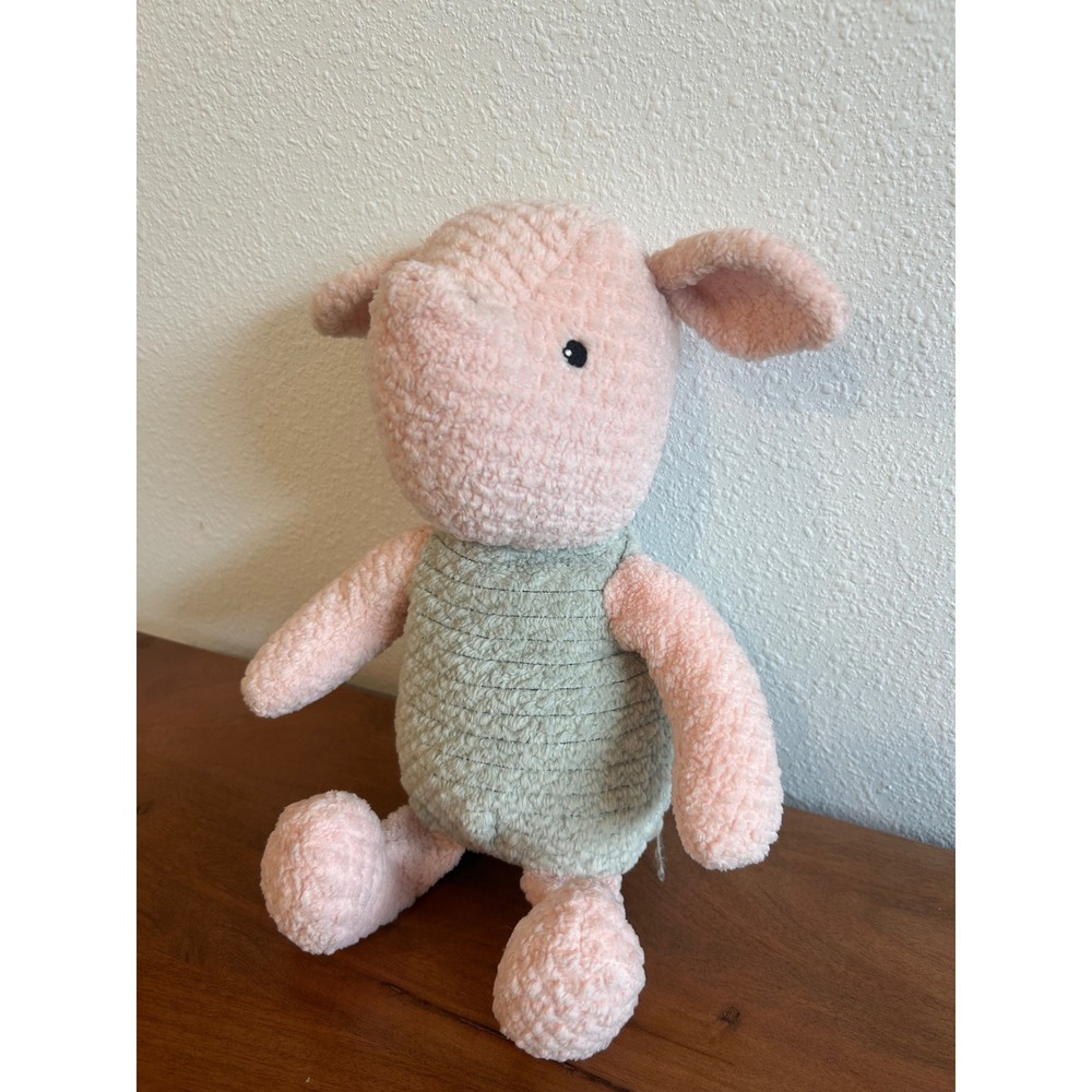 Vintage Disney Store Winnie the Pooh Piglet Plush Textured Pink Green Toy - Picture 3 of 5